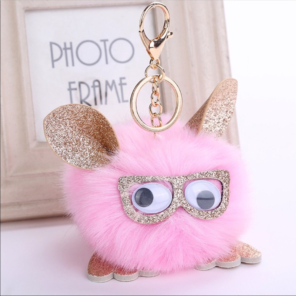 TODAY ONLY! Sparkly Owl Pom Pom Keychain - Pink